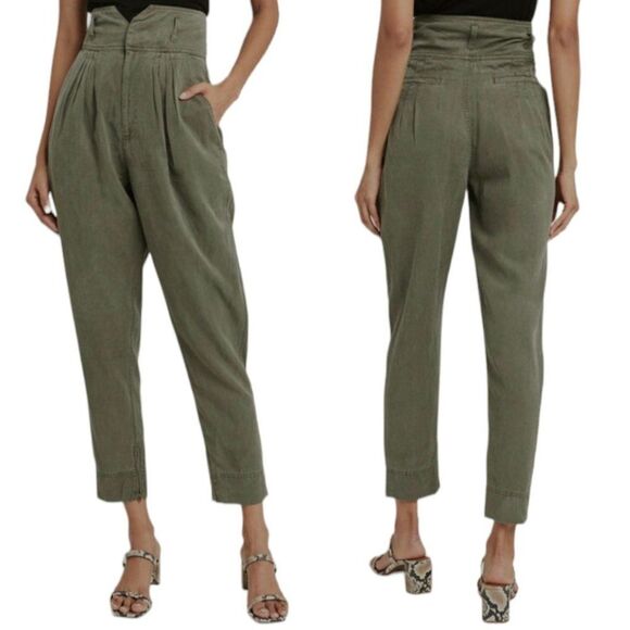 Frame Harem Pants Womens Medium Green Pleated High Rise Tapered Ankle Zip - Picture 3 of 12